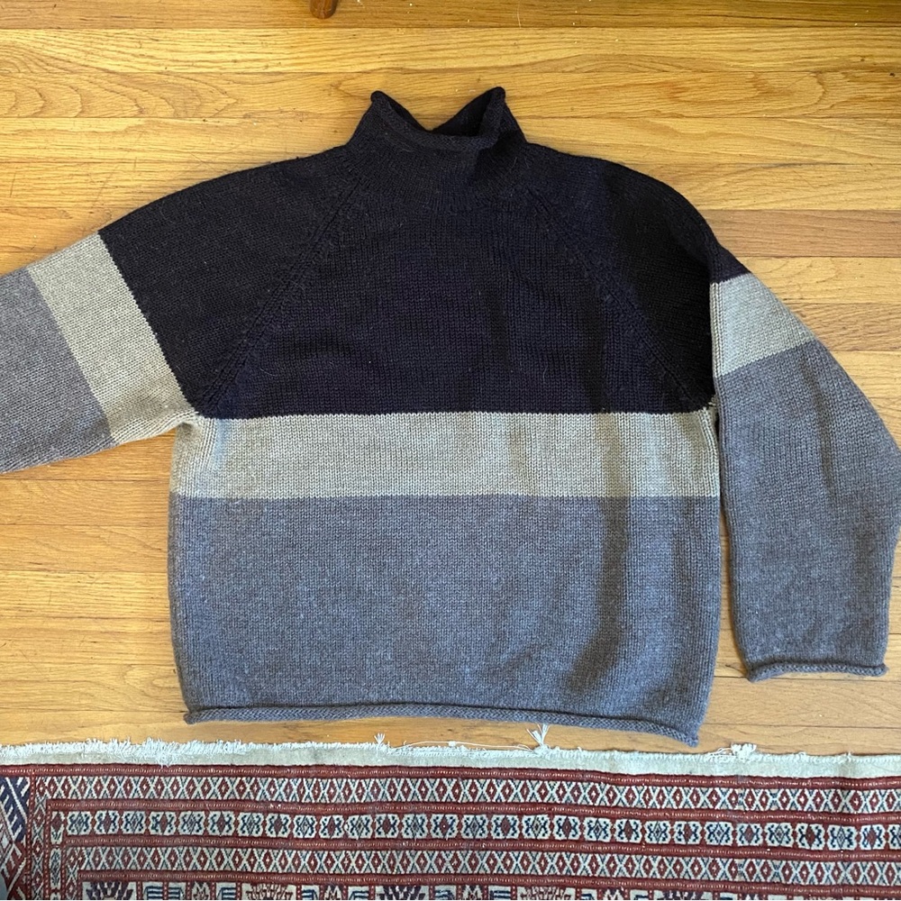 J.CREW Oarsman Vintage Roll Neck Sweater Colorblock Stripe Brown, 100% Wool, XL